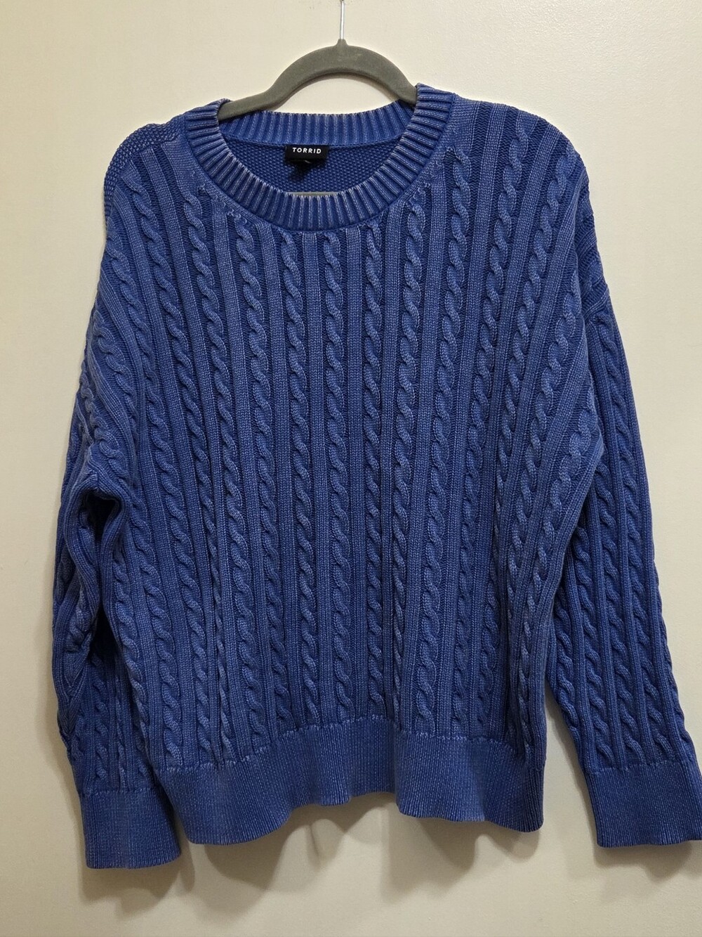 Torrid Blue Cable Knit Drop Shoulder Crewneck Sweater 2